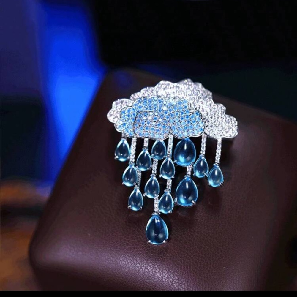 Blue Cloud Rain Drop Brooch - Women's Jewelry